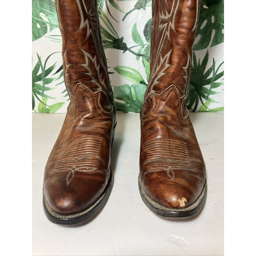 Tony Lama Cowboy Boots Men's 8D Terra Cota Leather Stitch Vaquero 6540 Vintage